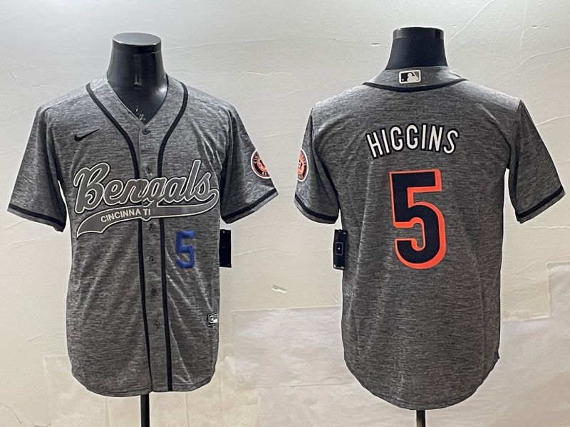 Men Cincinnati Bengals #5 Hiccins Grey Joint Name 2025 Nike Limited NFL Jersey style 2